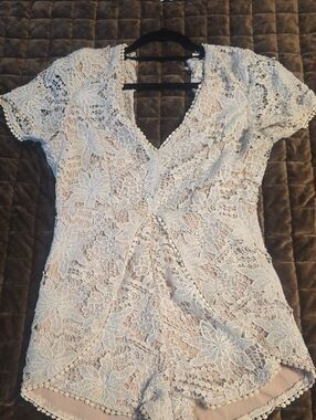 White Lace Romper with Floral Crochet